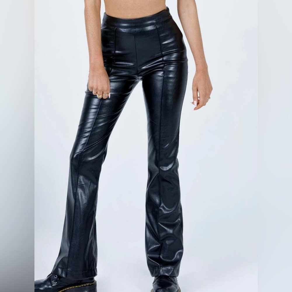 Princess Polly Braden Pant Black Faux Leather Flare Pants US Size 2